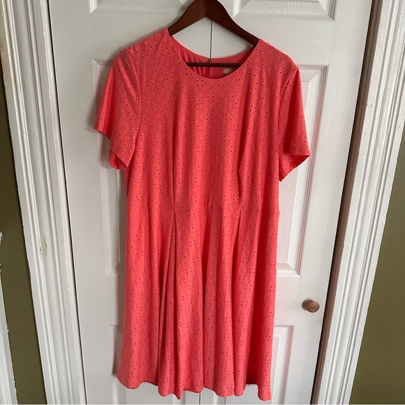 1X Hutch Anthropologie Coral Eyelet Box Pleat Fit & Flare Dress with Pockets - Picture 1 of 10